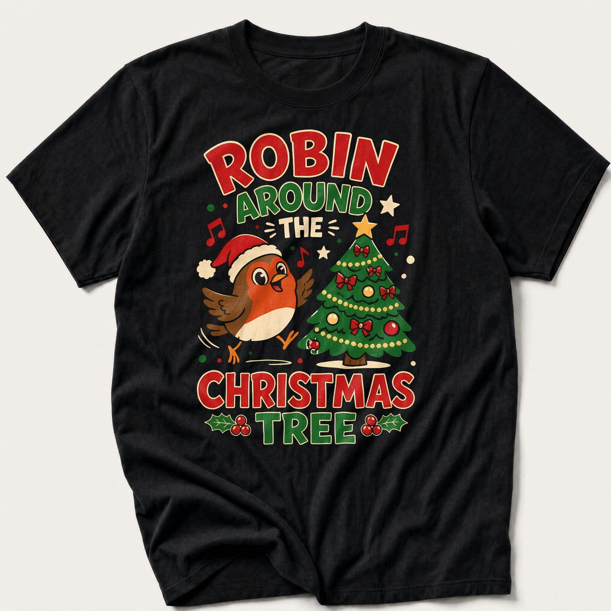 Robin Around The Tree — Black T-Shirt