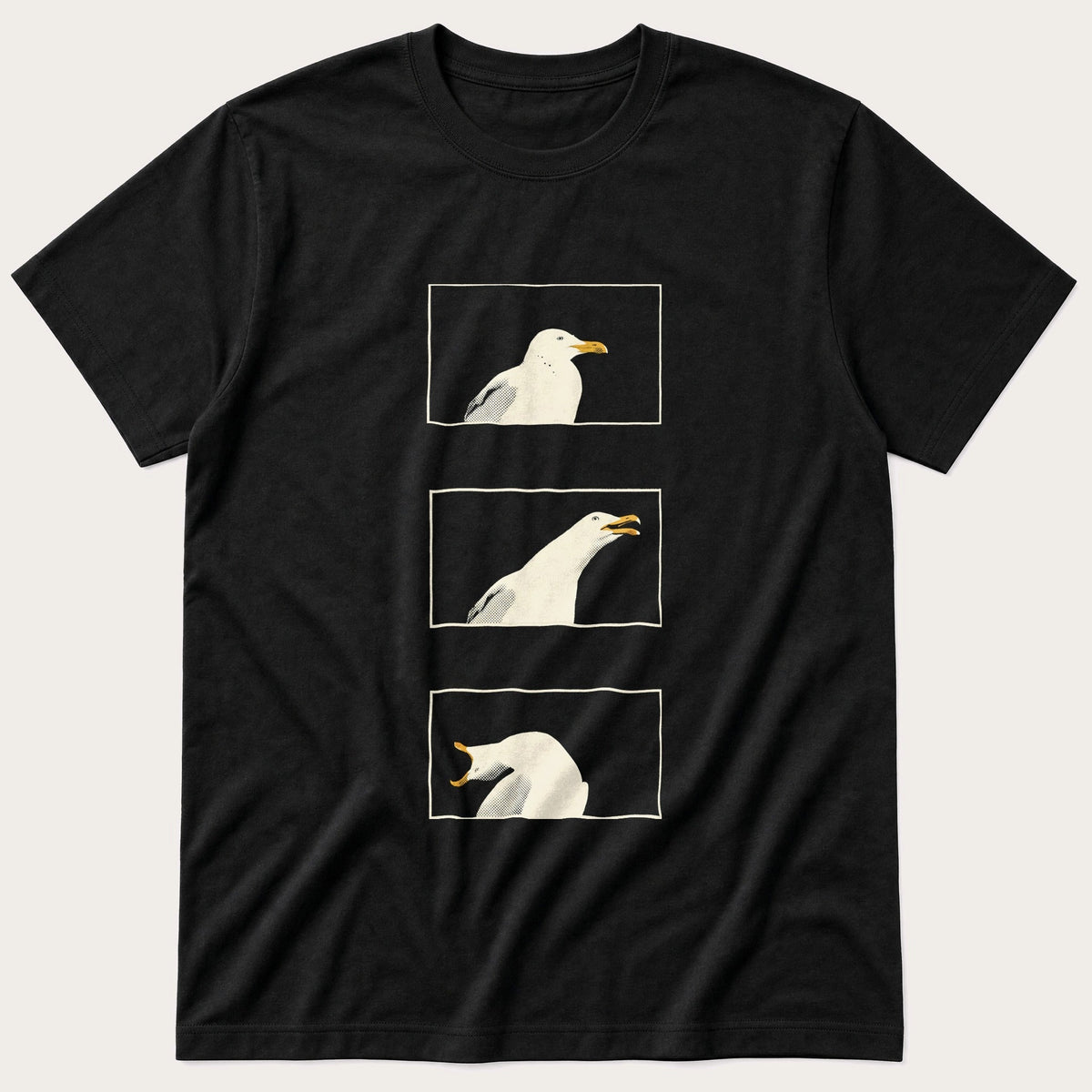 Screaming Seagull 3 — Black T-Shirt
