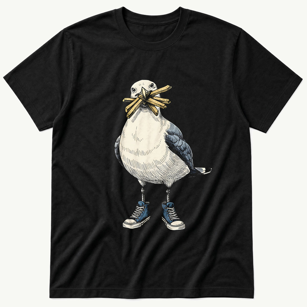 Seagull With Chips 2 — Black T-Shirt