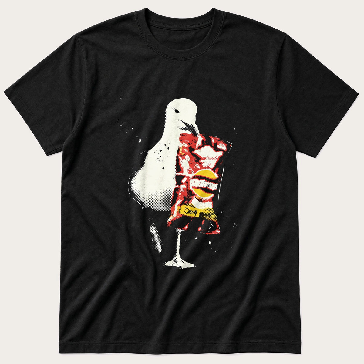 Seagull With Crisps 12 — Black T-Shirt