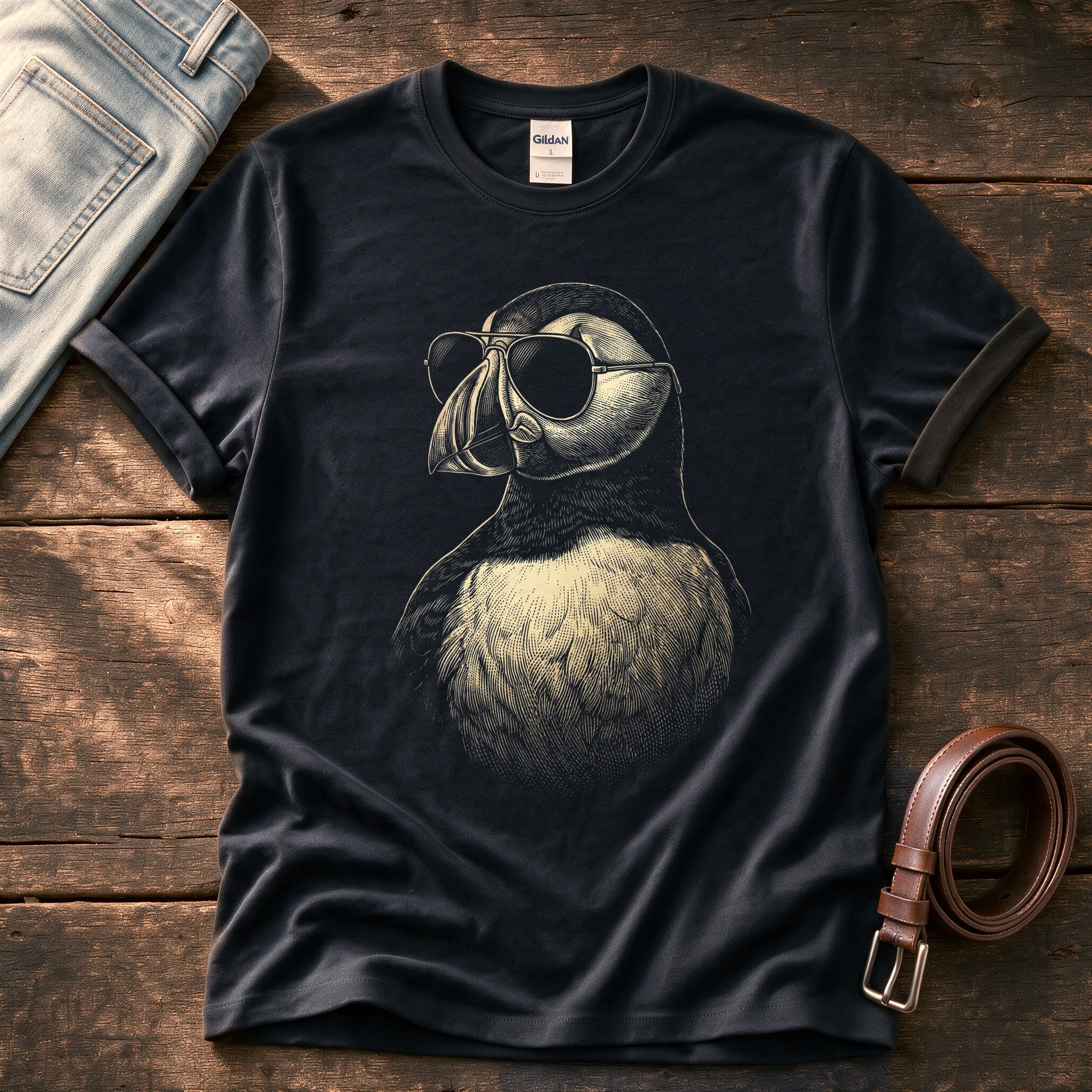 Sunglass Puffin 5 — Black Comfort Colors tee