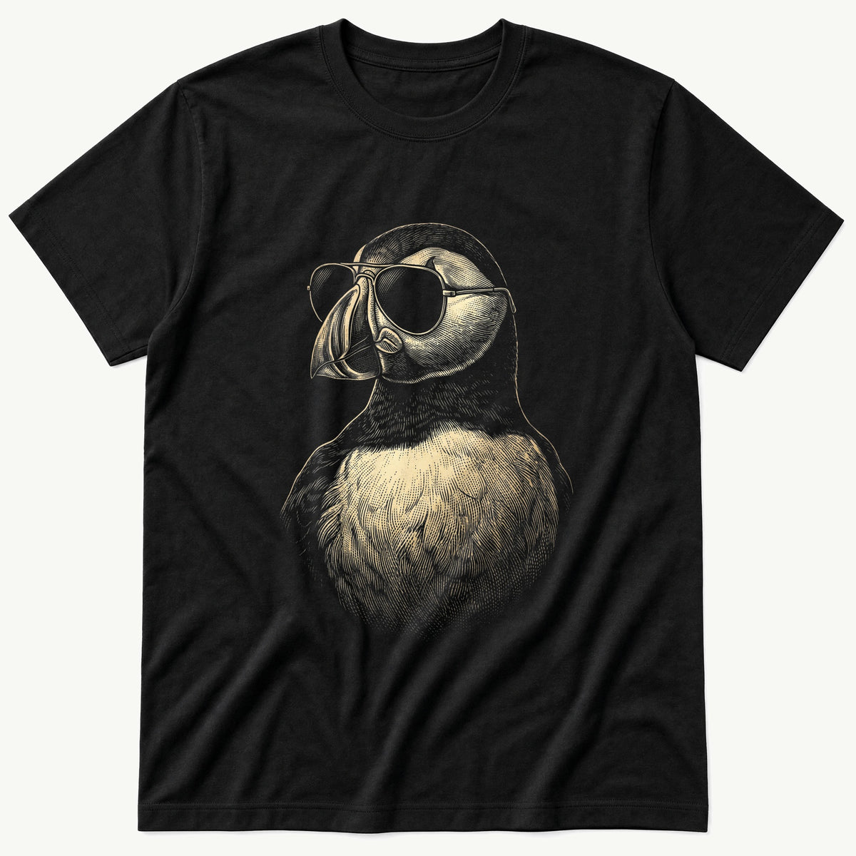 Sunglass Puffin 5 — Black T-Shirt