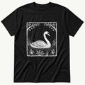 Swan WoodCut Print — Black T-Shirt