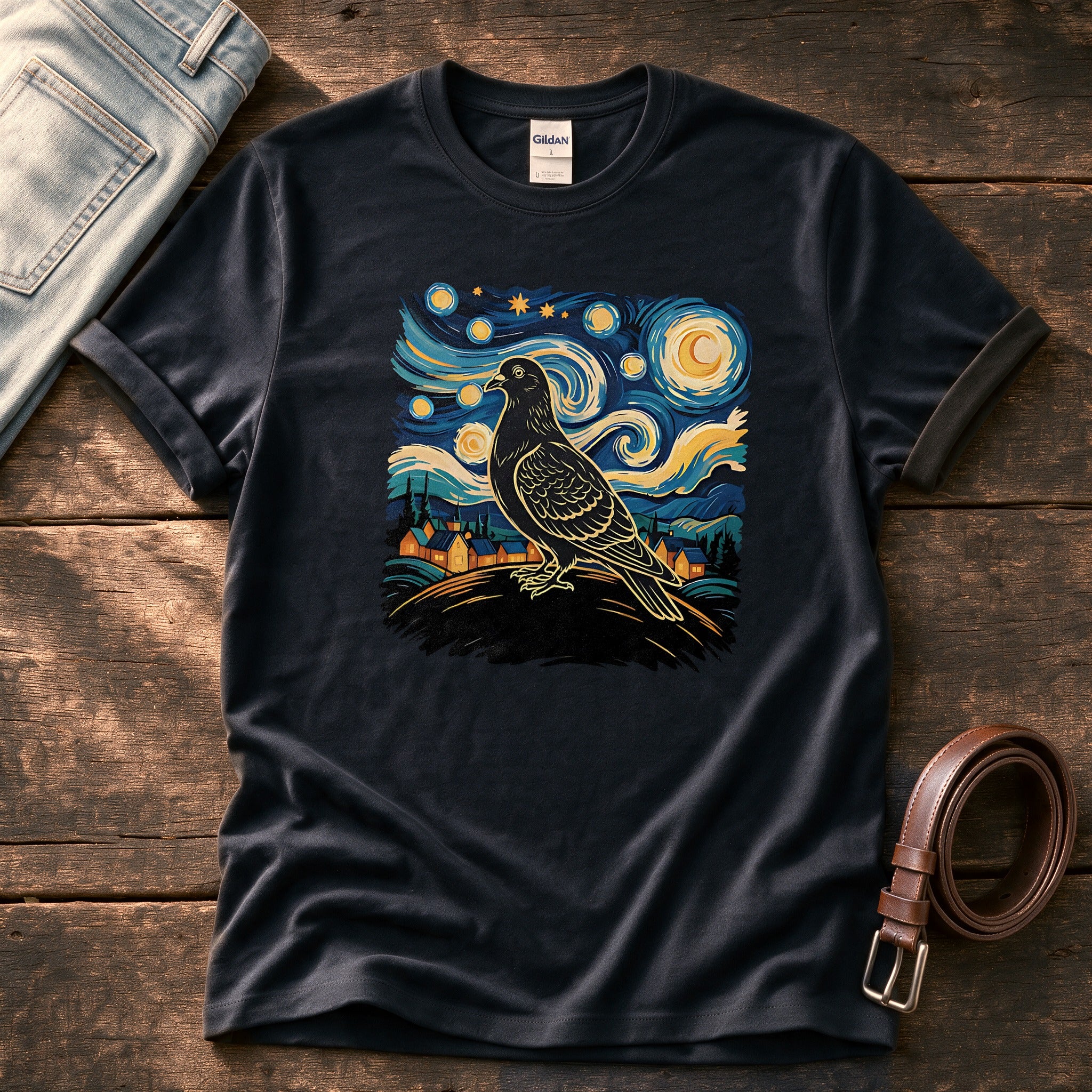 van gough pigeion — Black Comfort Colors tee