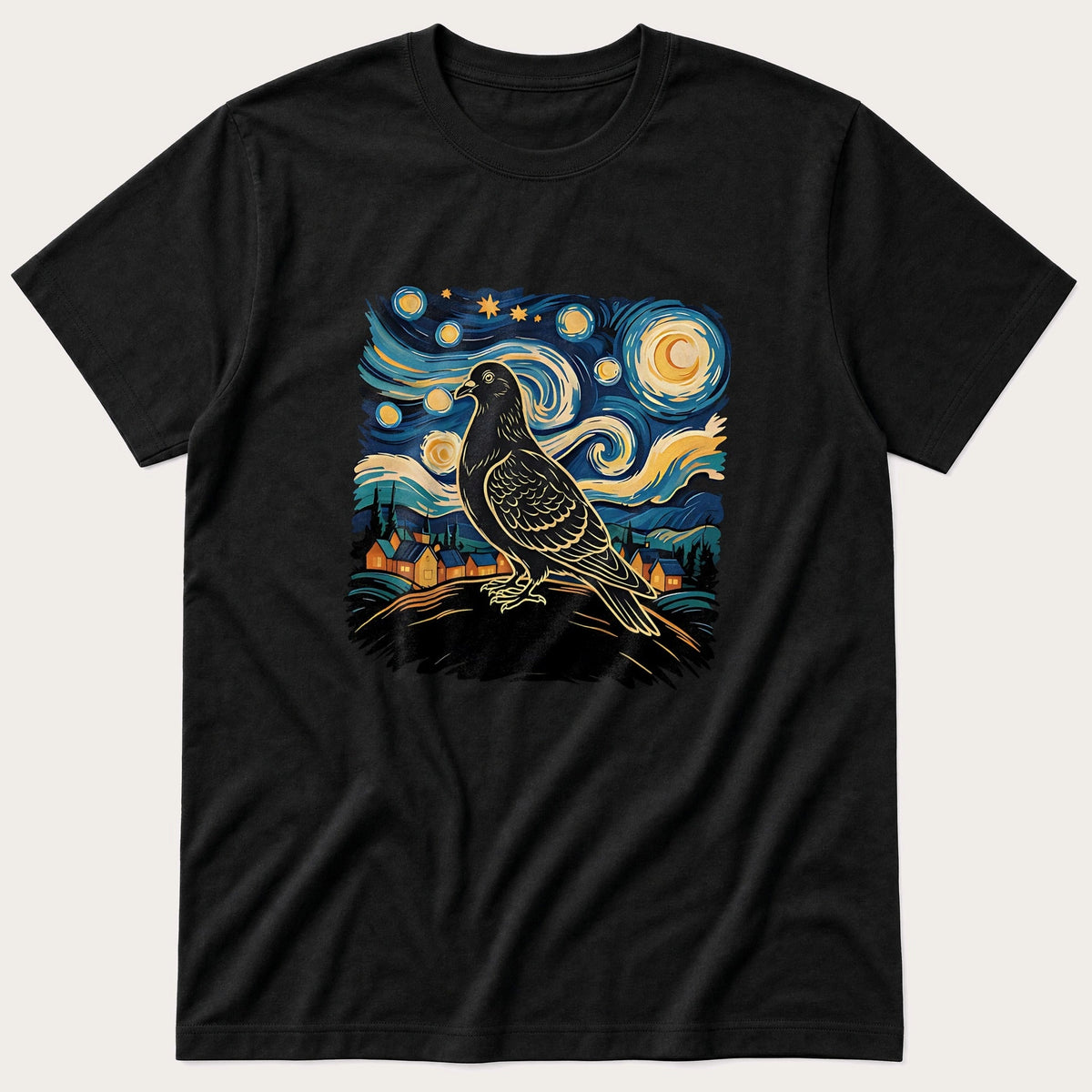 Van Gough Pigeon — Black T-Shirt