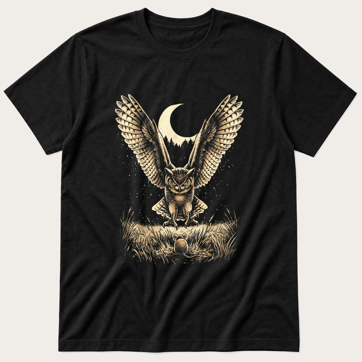 Washed Out Owl 5 — Black T-Shirt