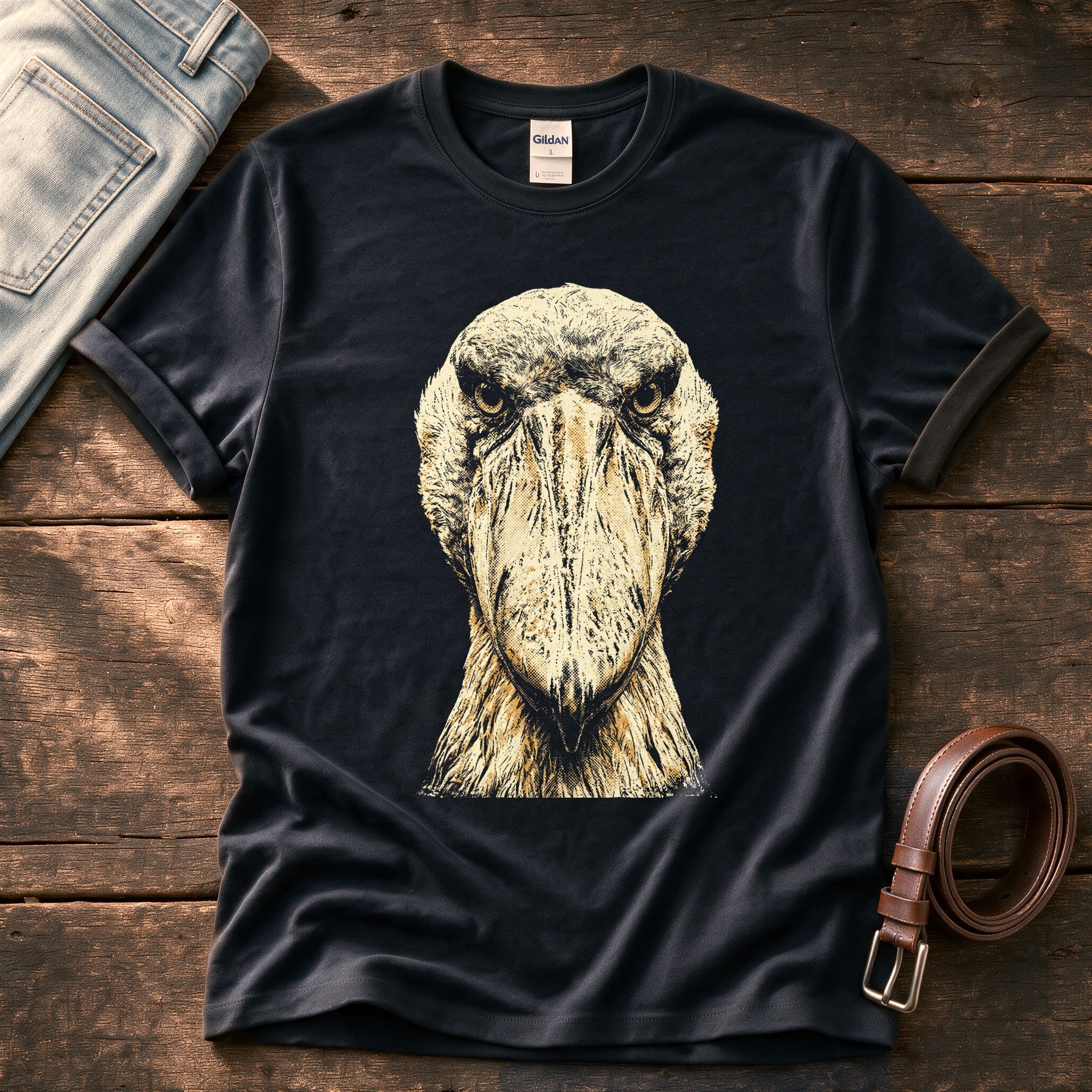 Washed Out Shoebill 4 — Black Comfort Colors tee