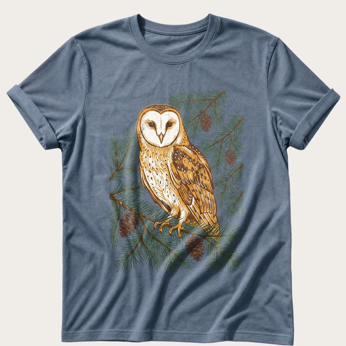 Barn Owl In The Pines — Blue Jean Comfort Colors tee