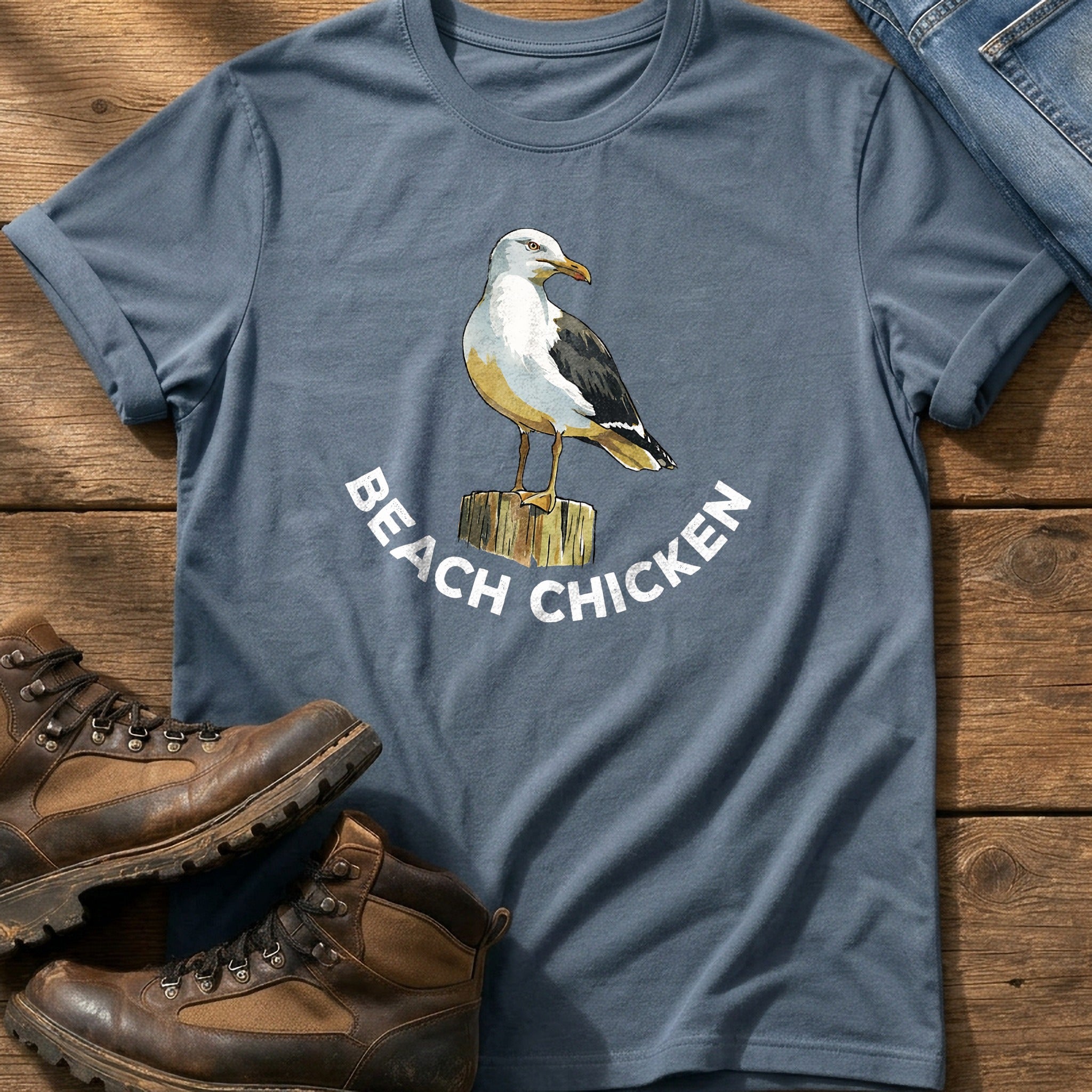 Beach Chicken 12 — Blue Jean Comfort Colors tee