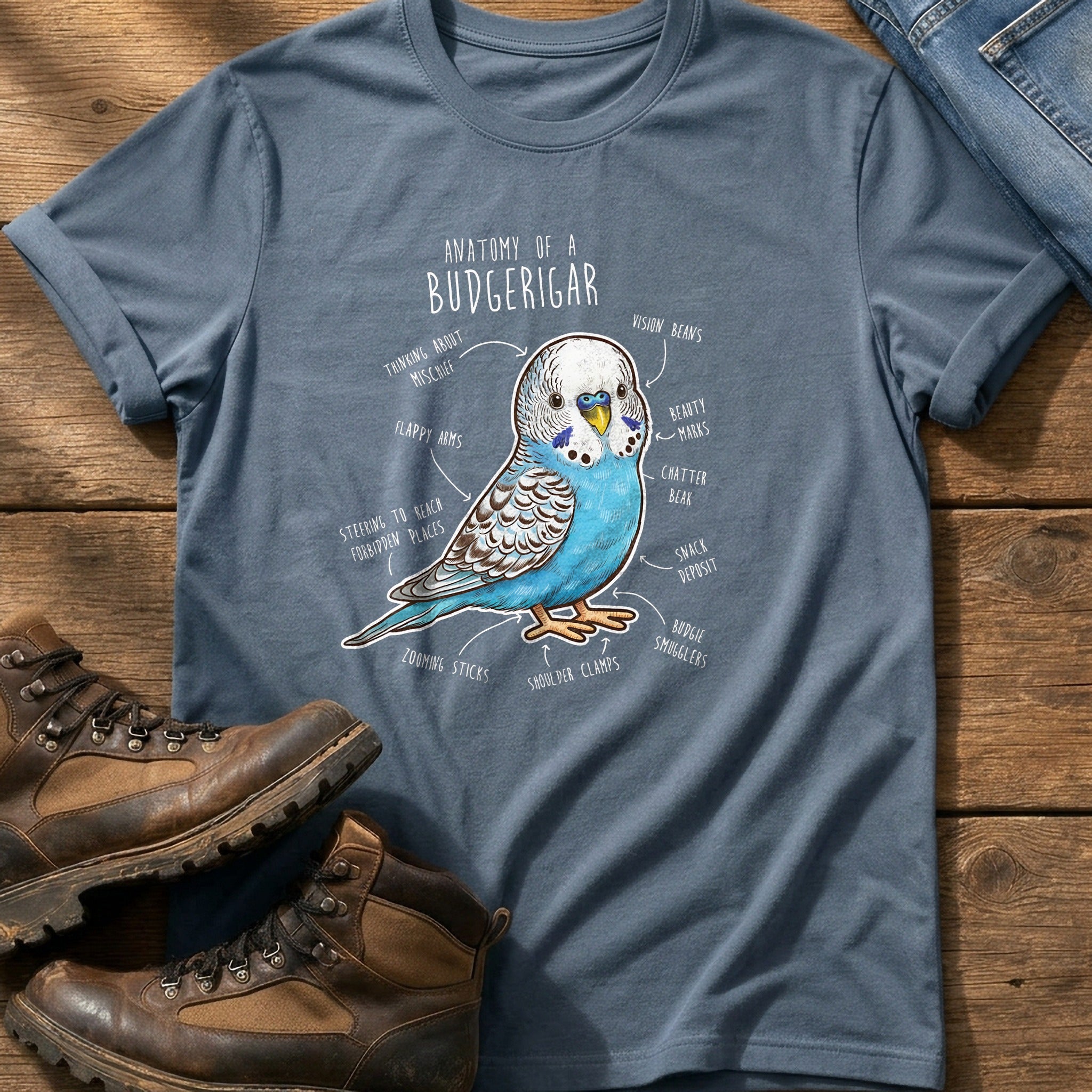 Budgie Anatomy cute — Blue Jean Comfort Colors tee