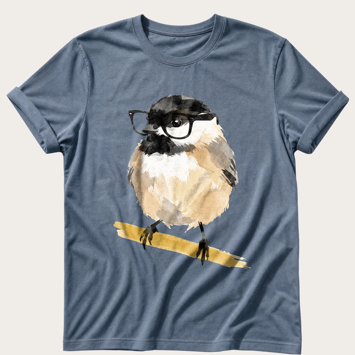 Chickadee In Glasses — Blue Jean Comfort Colors tee