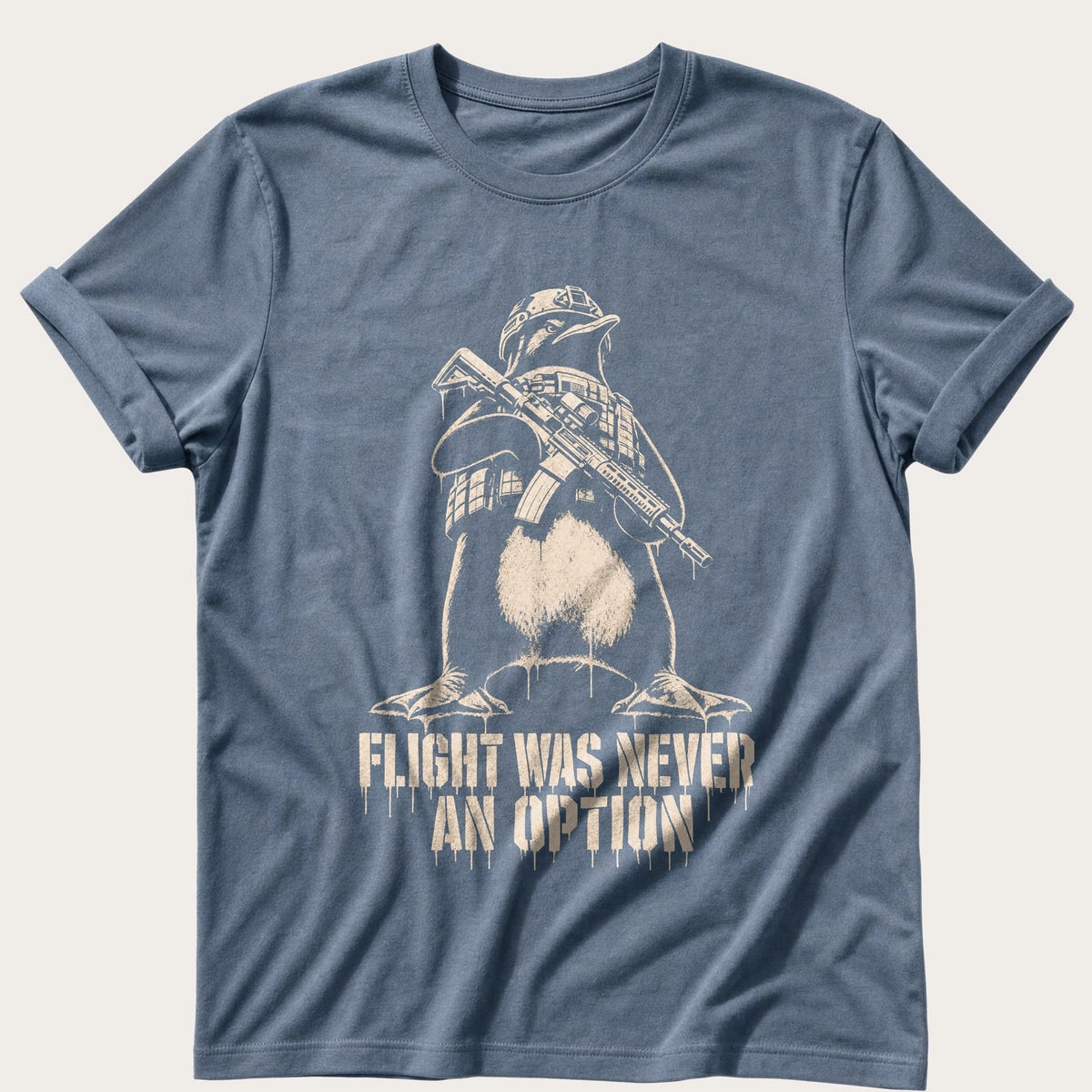 Combat Ready Penguin — Blue Jean Comfort Colors tee