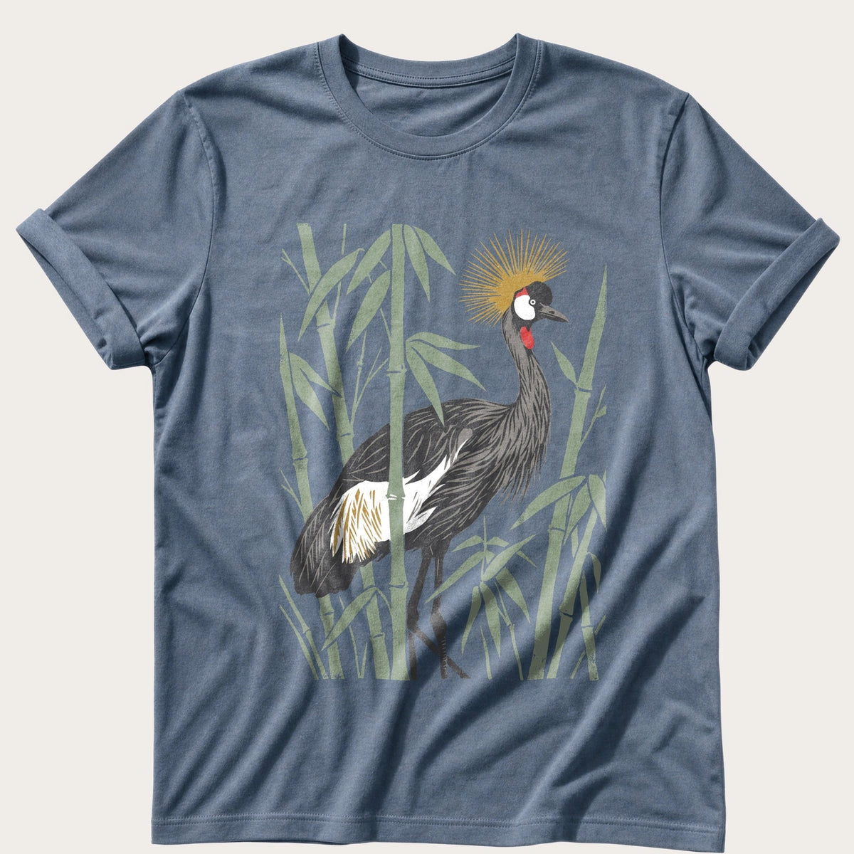 Crane In The Bamboo — Blue Jean Comfort Colors tee