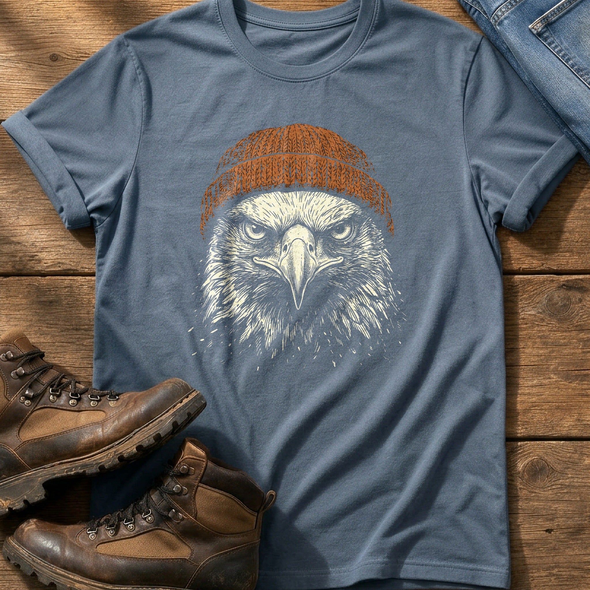 Eagle Beanie 55 — Blue Jean Comfort Colors tee