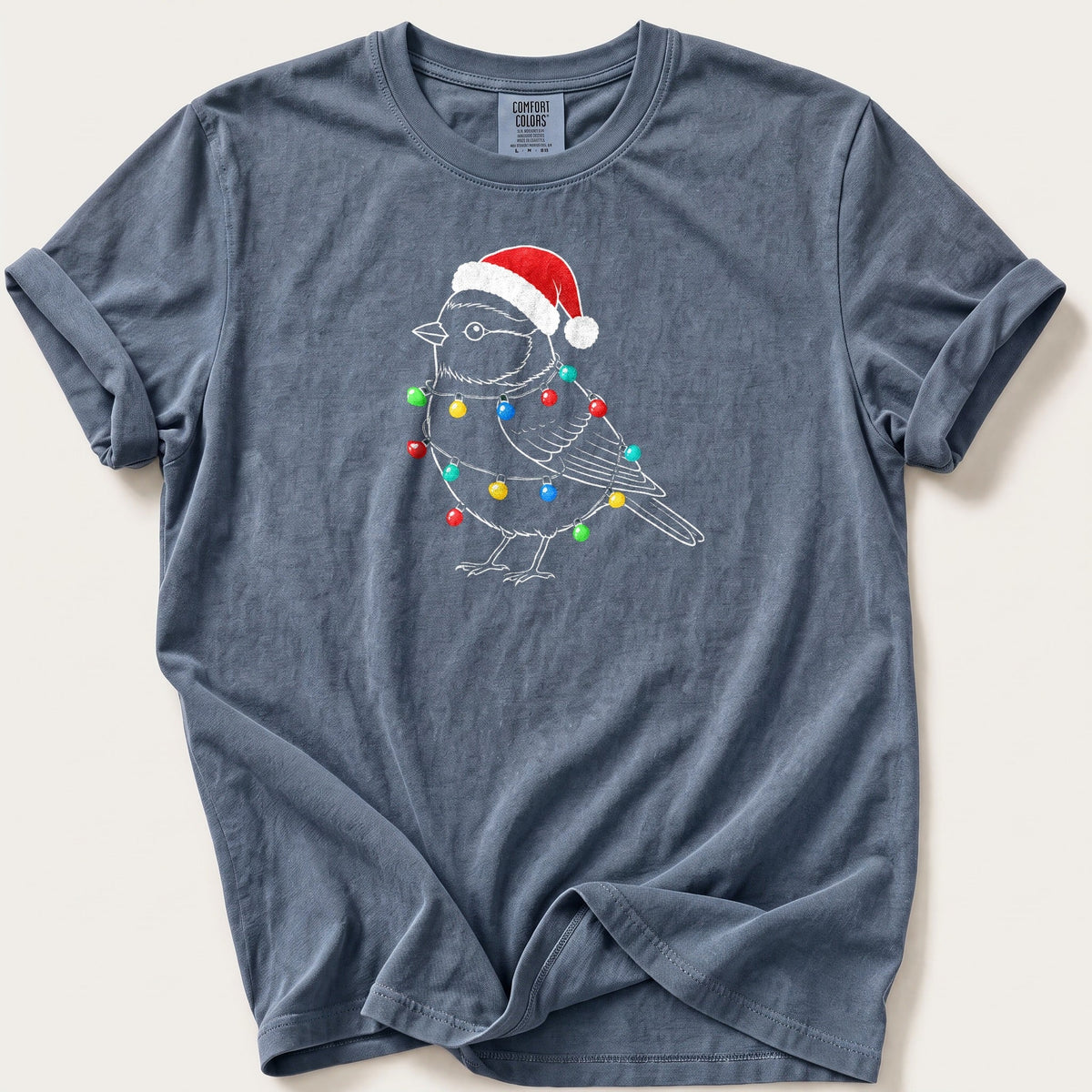 Fairy Light Blue Tit Outline — Blue Jean Comfort Colors tee