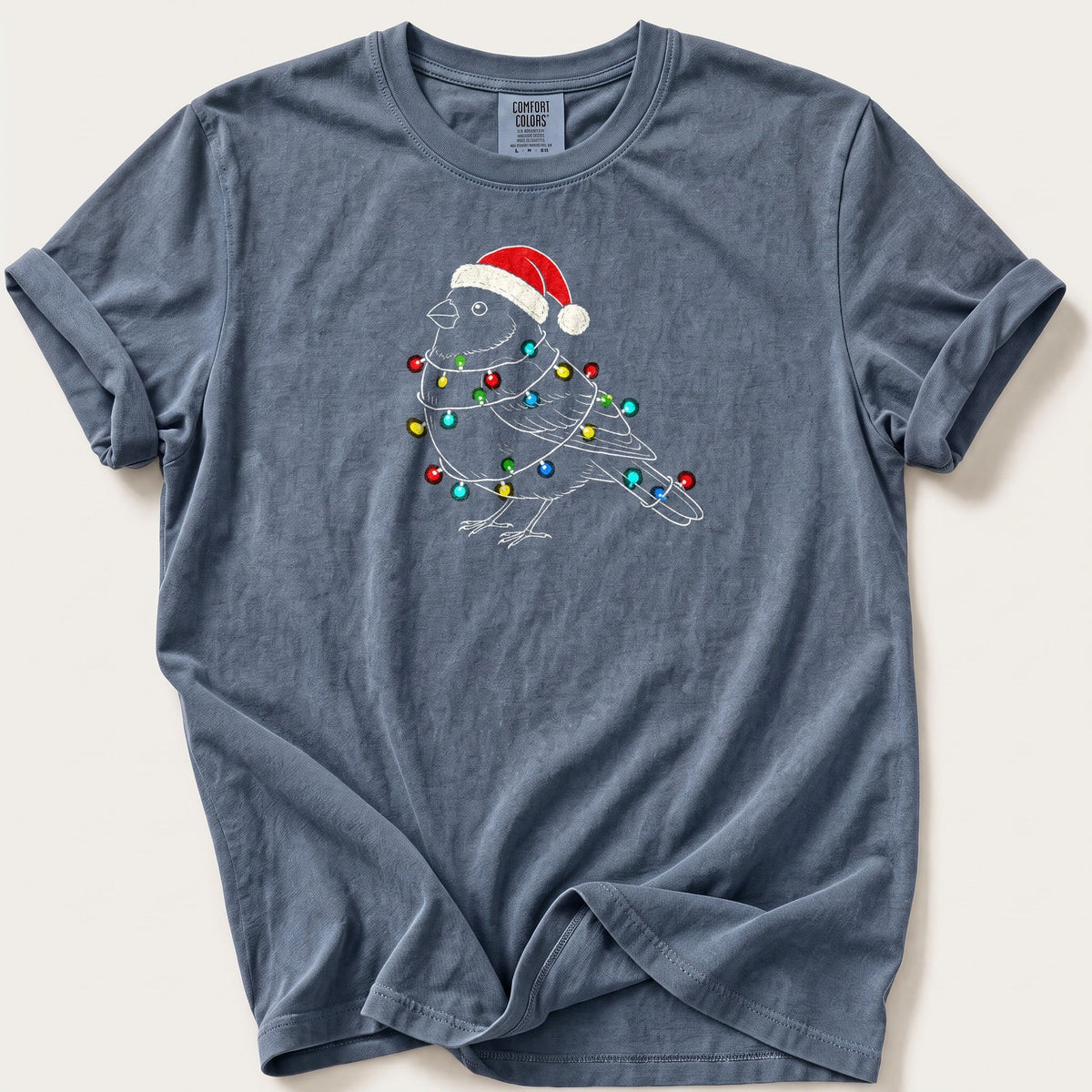 Fairy Light Bullfinch Outline — Blue Jean Comfort Colors tee