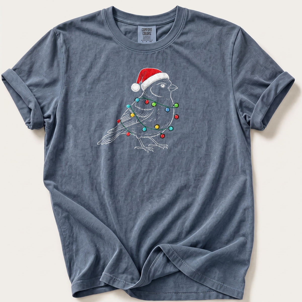 Fairy Light Chaffinch Outline — Blue Jean Comfort Colors tee