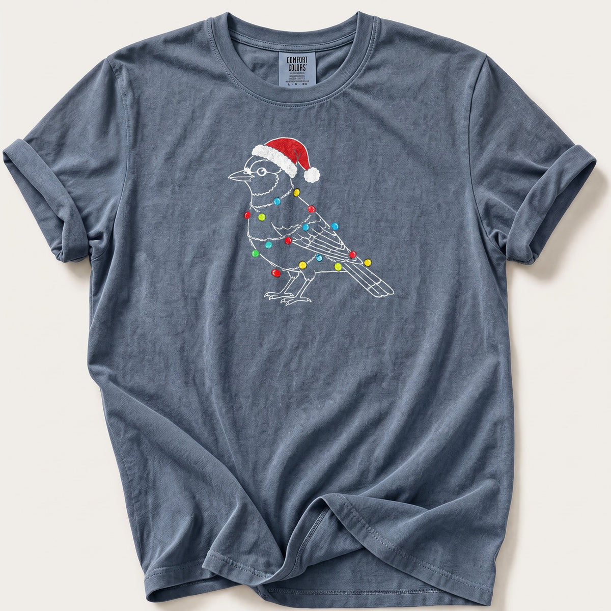 Fairy Light Jay Outline — Blue Jean Comfort Colors tee