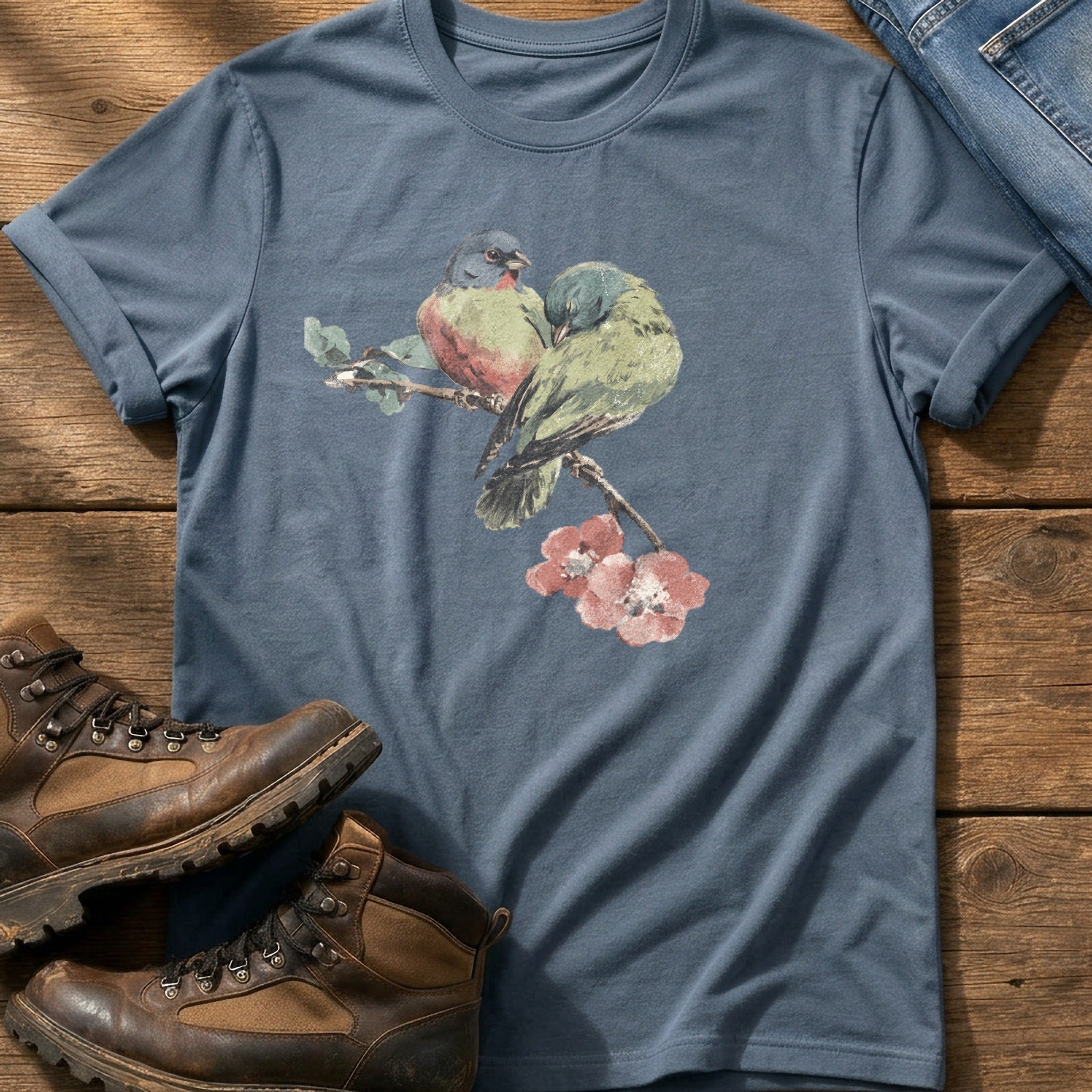 Finches On A Branch — Blue Jean Comfort Colors tee