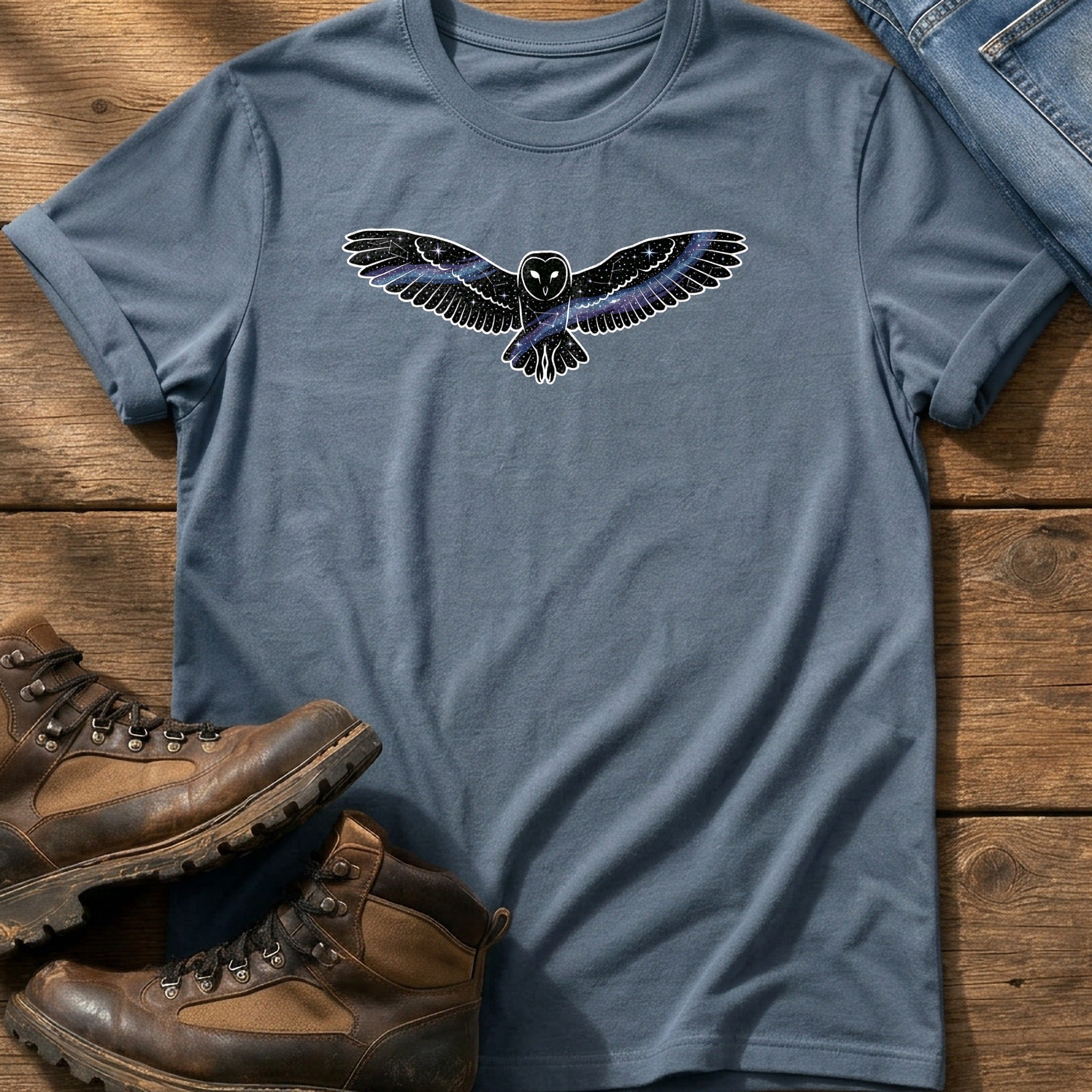 Galaxy owl — Blue Jean Comfort Colors tee