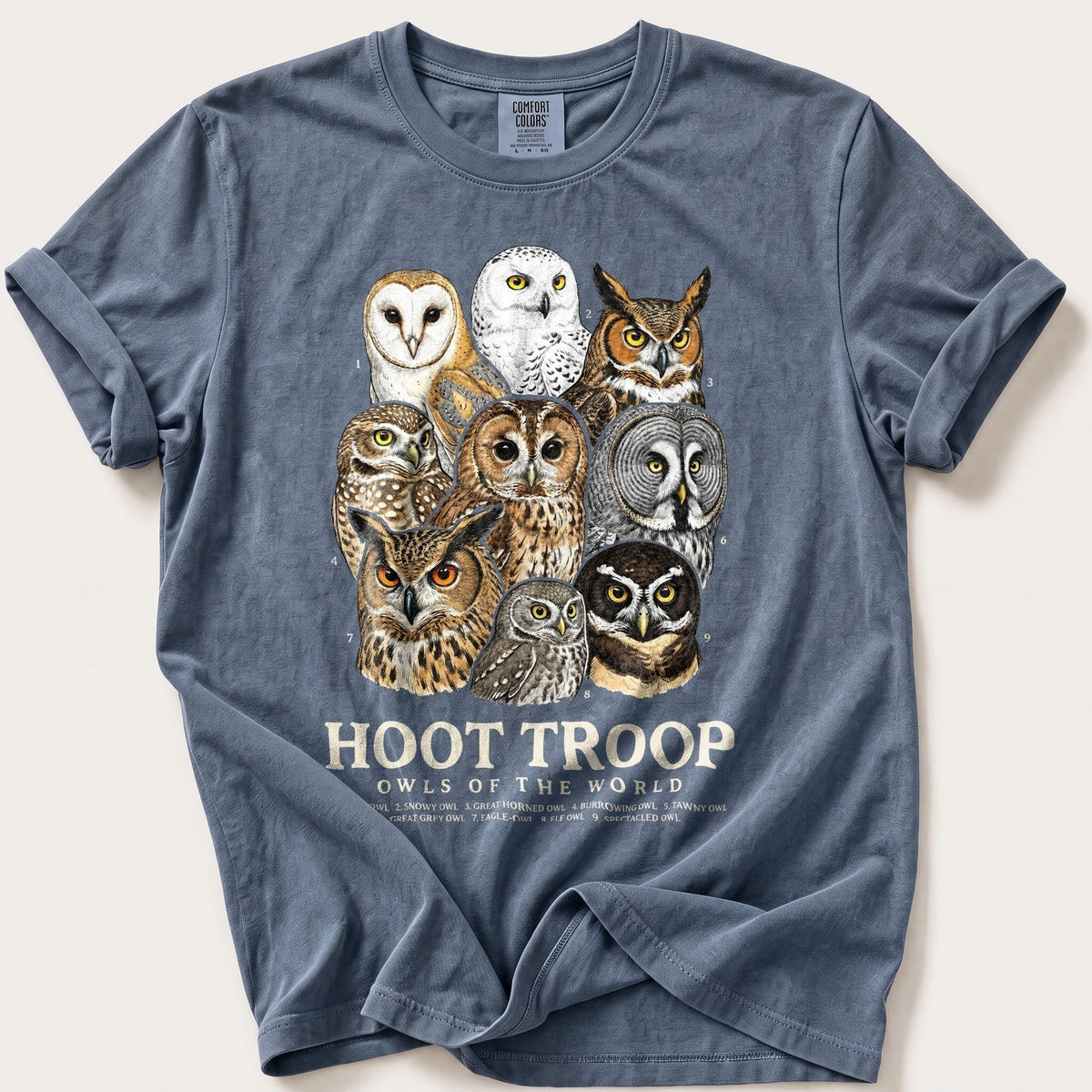 Hoot Troop — Blue Jean Comfort Colors tee