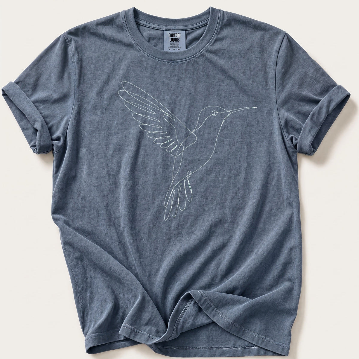 Hummingbird Line Art — Blue Jean Comfort Colors tee