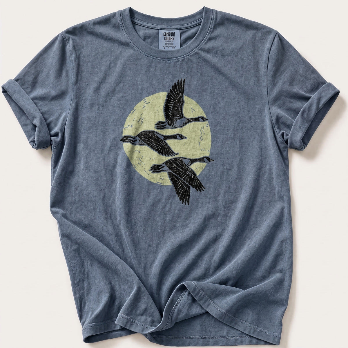 Moonrise Geese — Blue Jean Comfort Colors tee