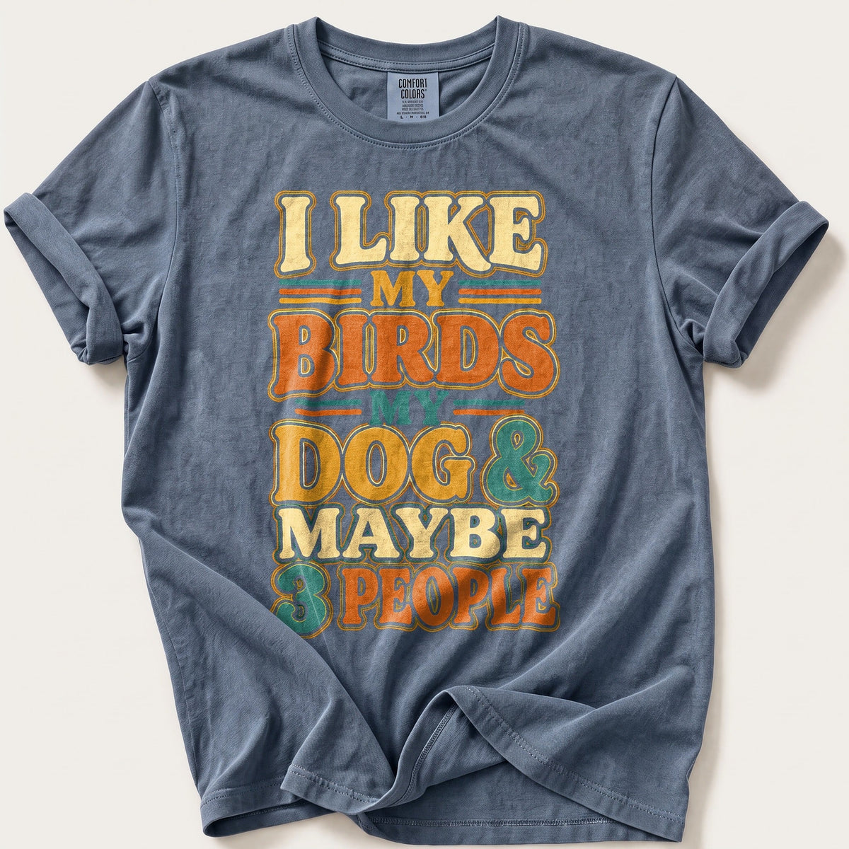 My Birds My Dog And Maybe 3 People — Blue Jean Comfort Colors tee