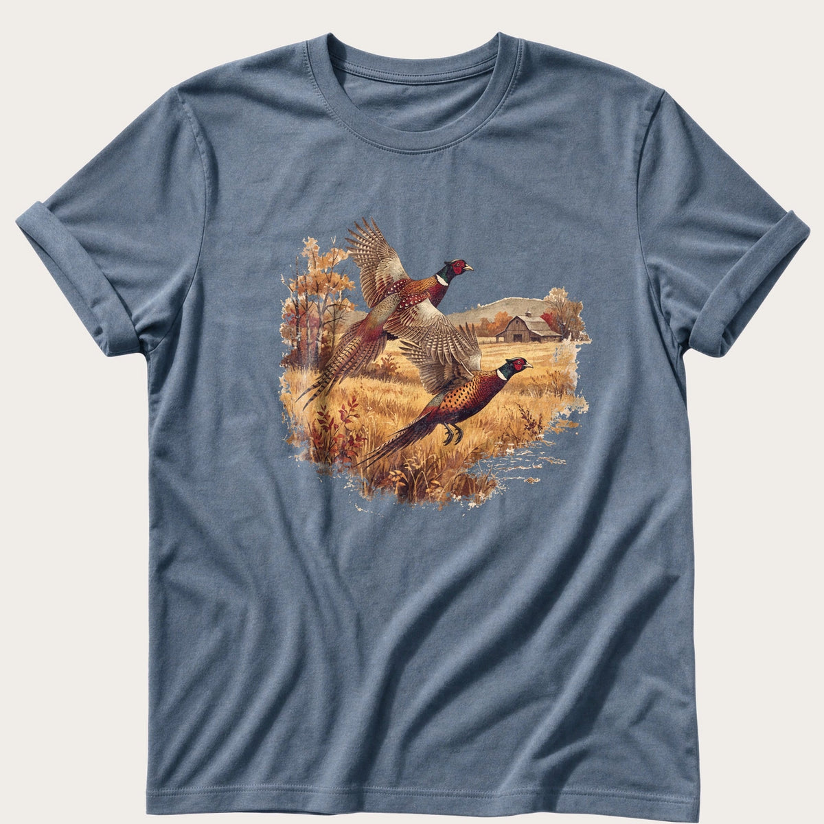 Pheasants Over The Farm — Blue Jean Comfort Colors tee
