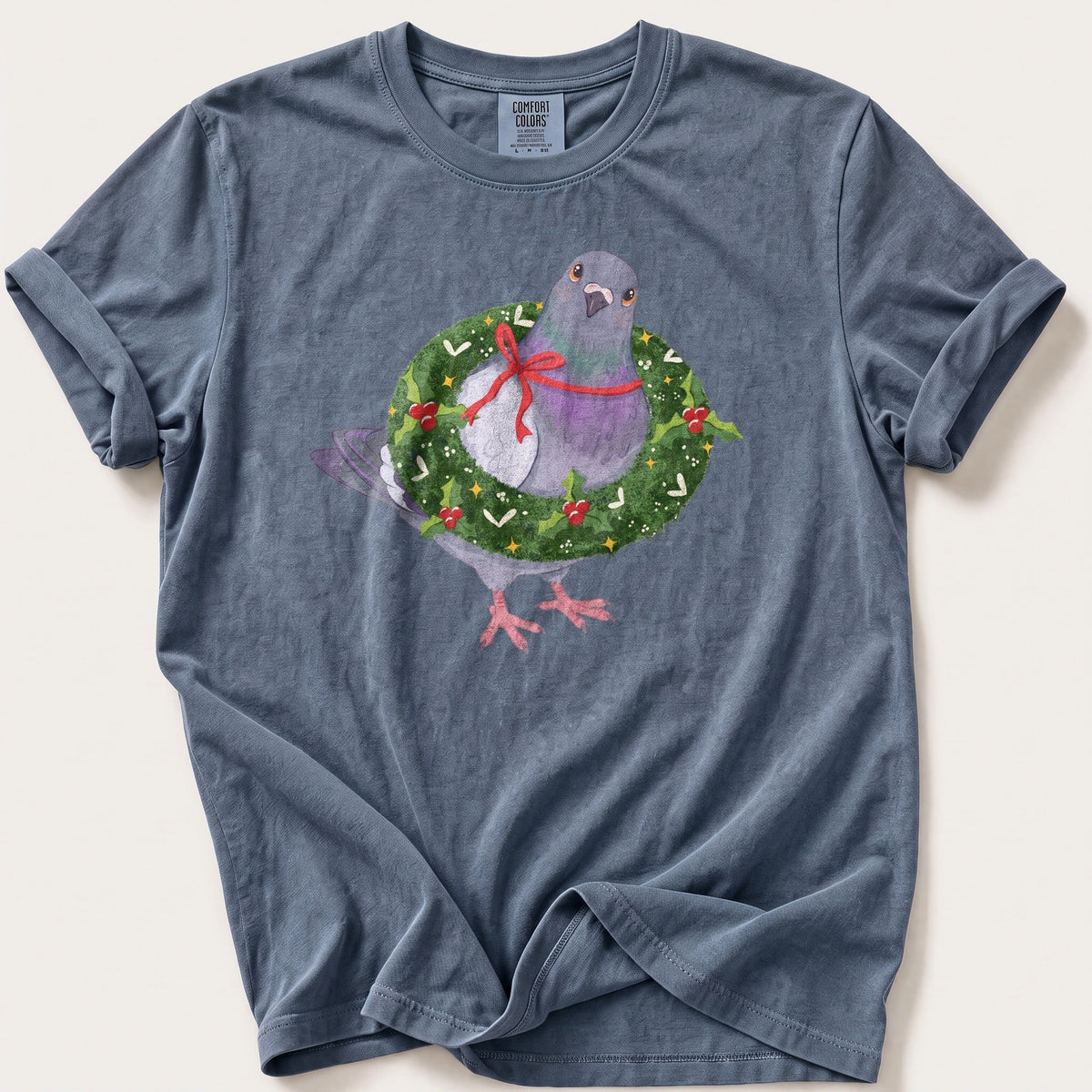 Pigeon In A Wreath — Blue Jean Comfort Colors tee