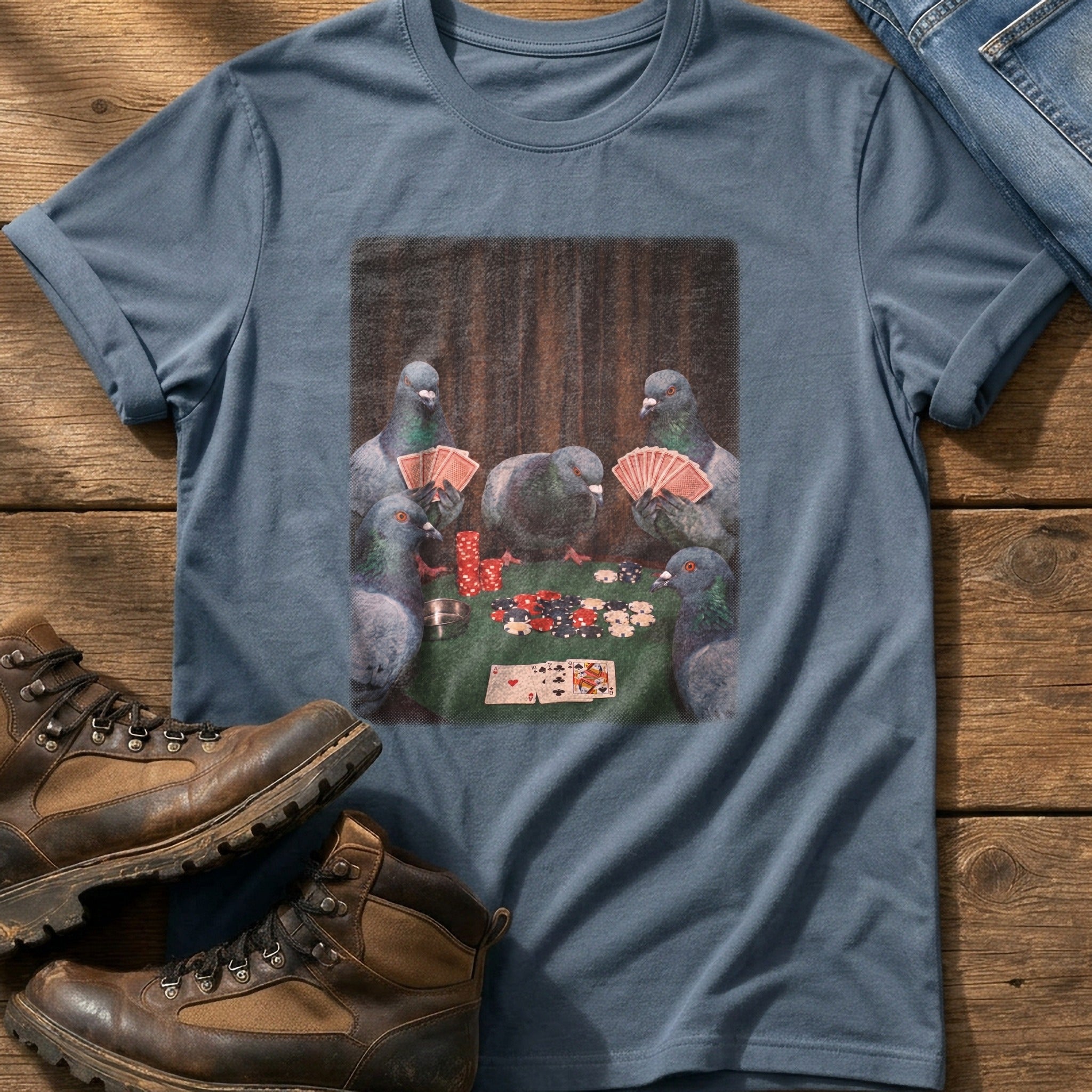 Pigeon Poker Night — Blue Jean Comfort Colors tee