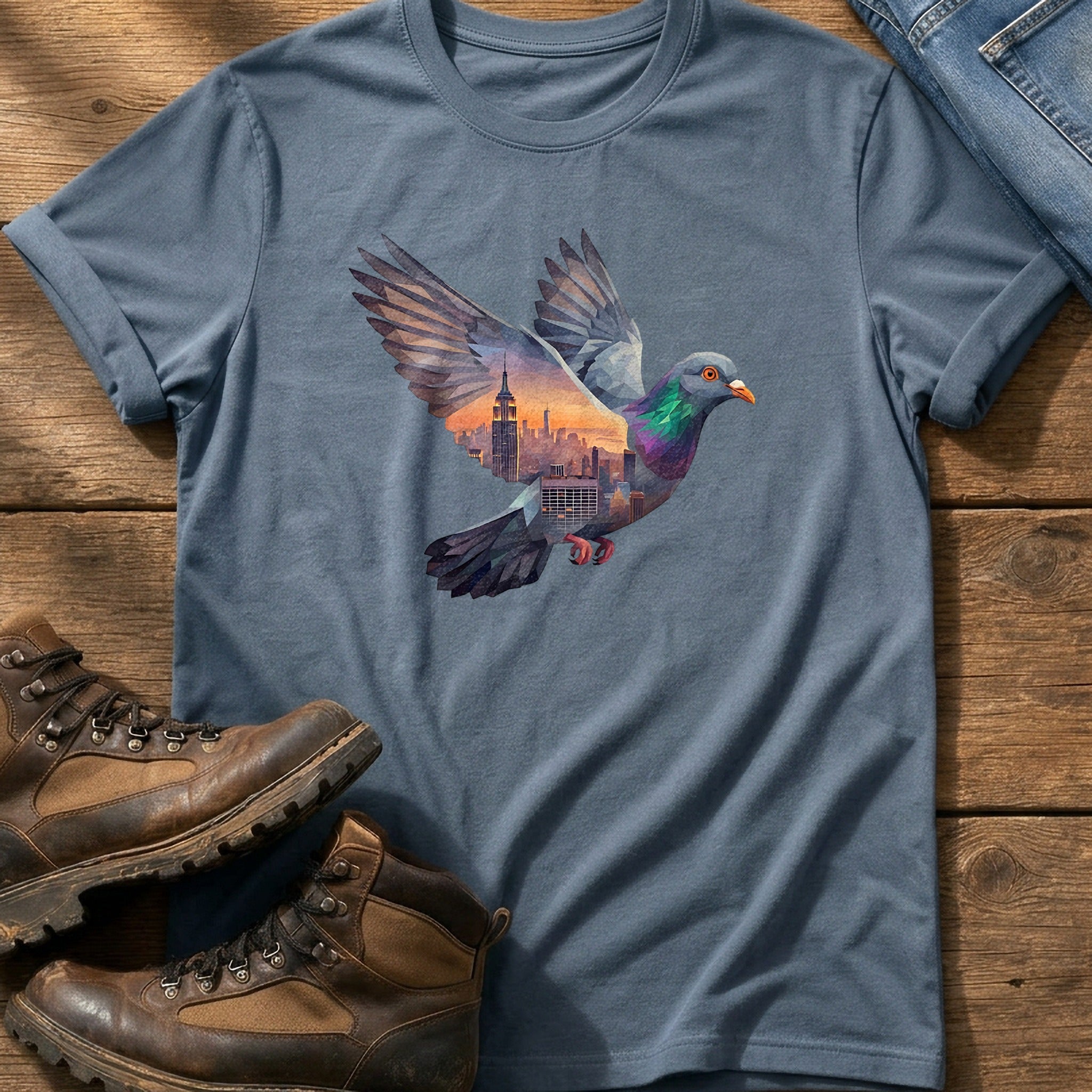 Pigeon Skyline — Blue Jean Comfort Colors tee