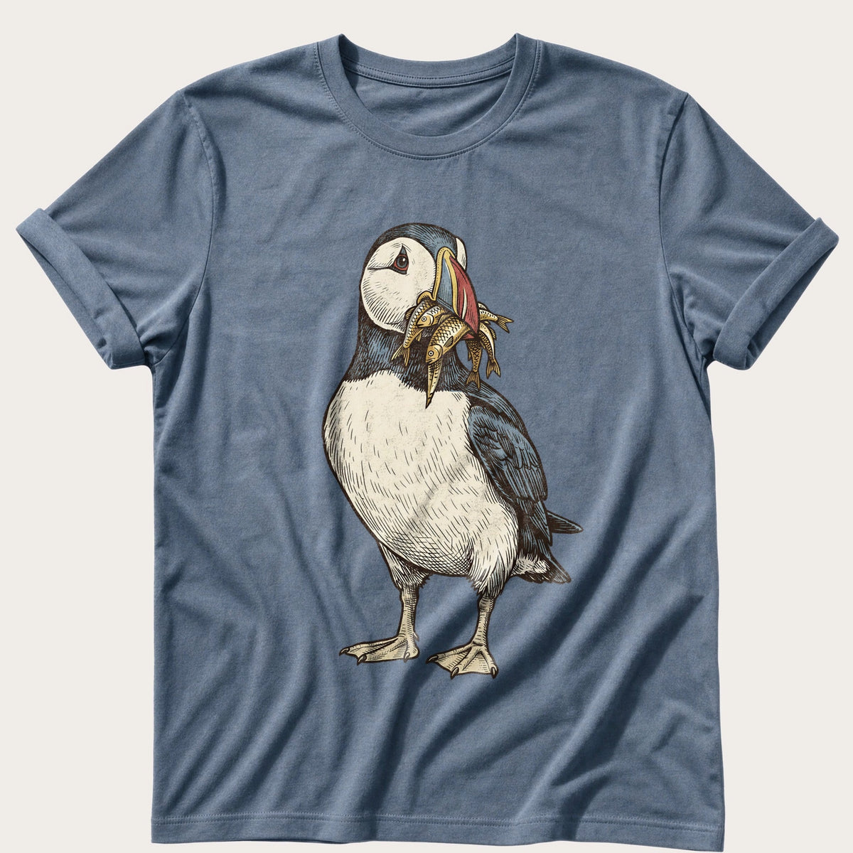 Puffin And Fish 12 — Blue Jean Comfort Colors tee