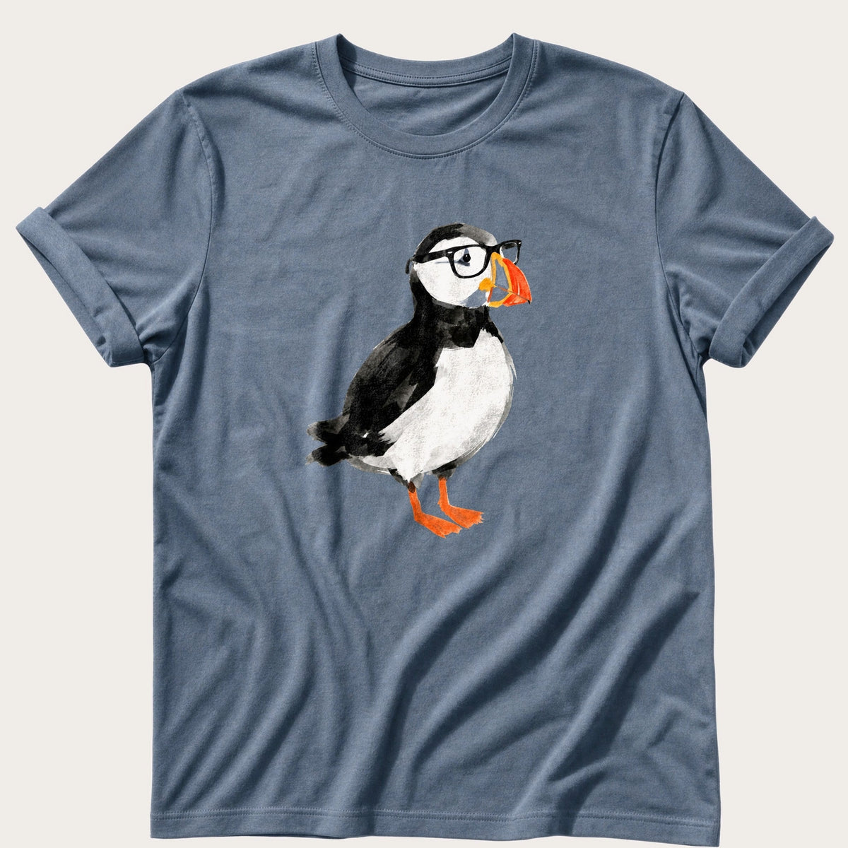 Puffin In Glasses — Blue Jean Comfort Colors tee