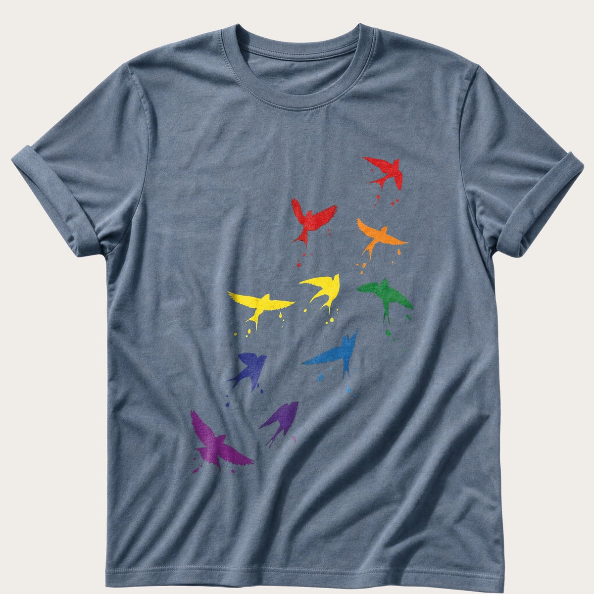 Rainbow birds — Blue Jean Comfort Colors tee