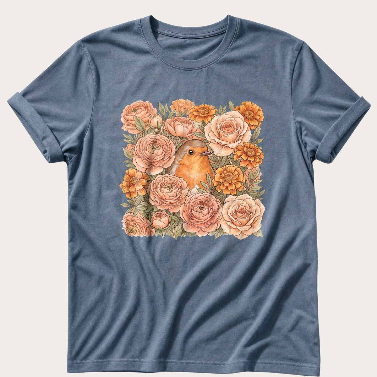Robin Flower Bed 5 — Blue Jean Comfort Colors tee