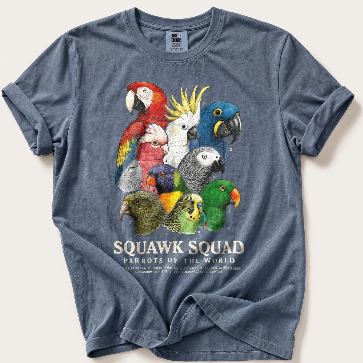 Squawk Squad — Blue Jean Comfort Colors tee
