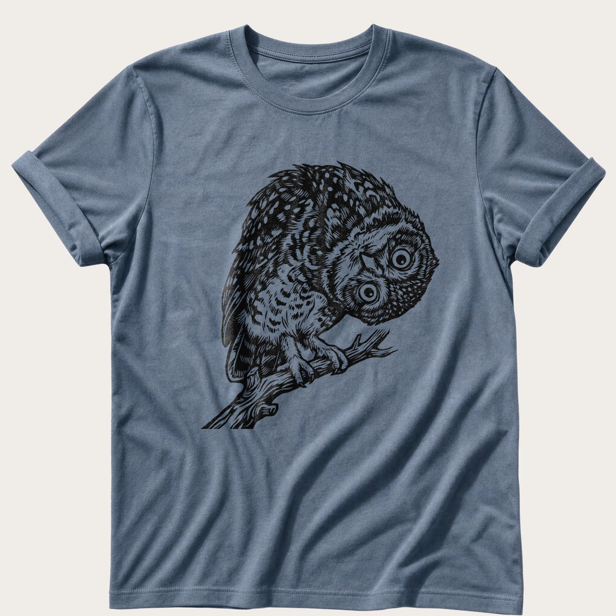 Tilted Head Owl 11 — Blue Jean Comfort Colors tee