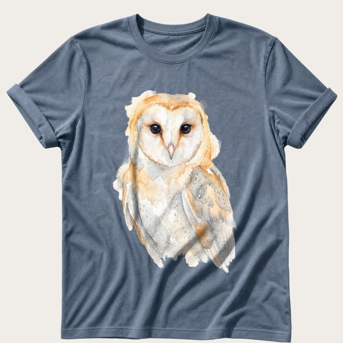 Watercolour Barn Owl — Blue Jean Comfort Colors tee