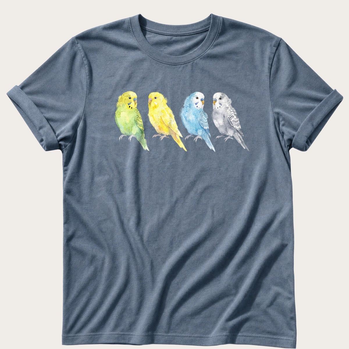 Watercolour Budgies — Blue Jean Comfort Colors tee