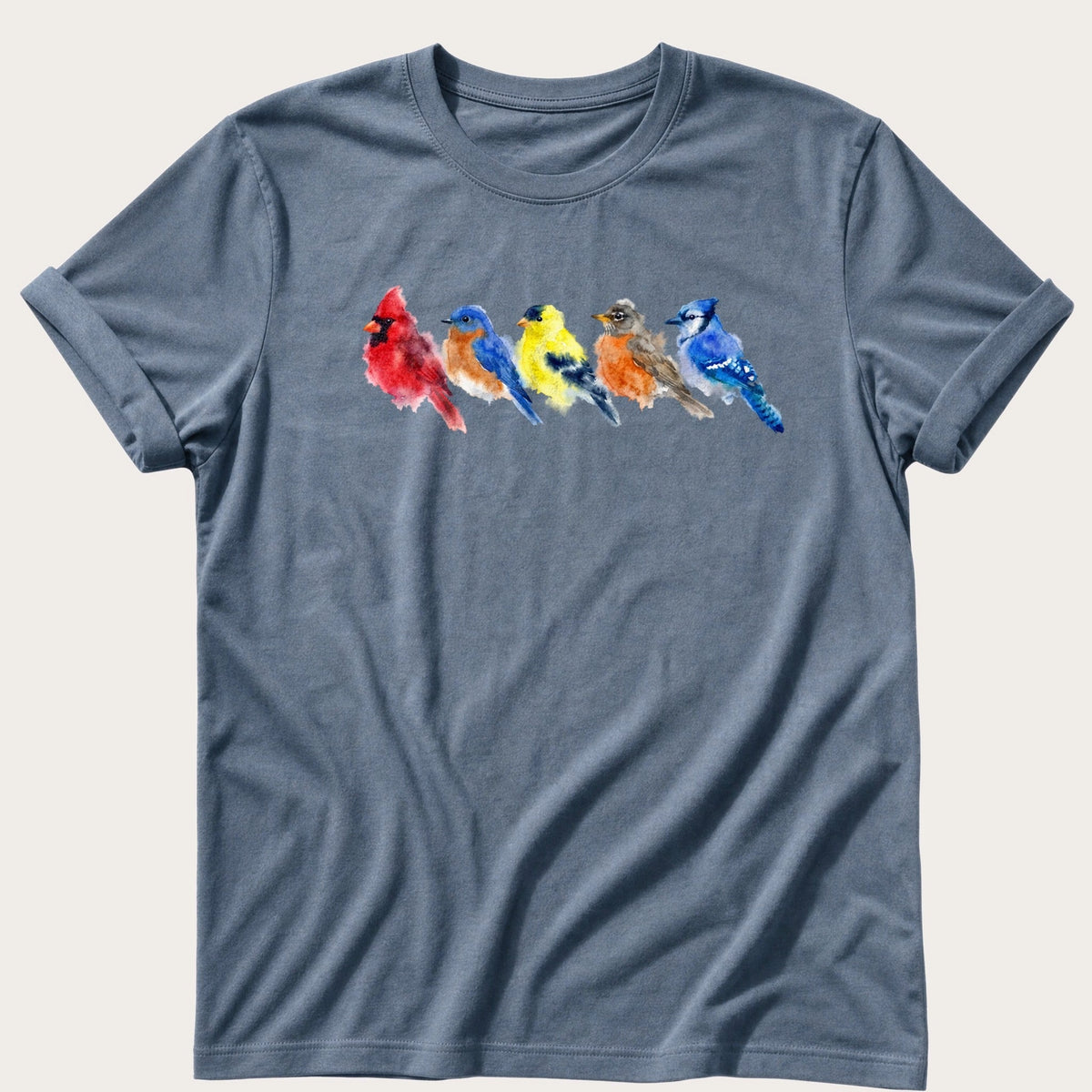 Watercolour Wild Birds — Blue Jean Comfort Colors tee