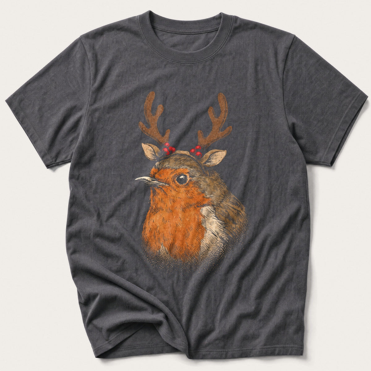 Antler Robin Portrait — Charcoal T-Shirt