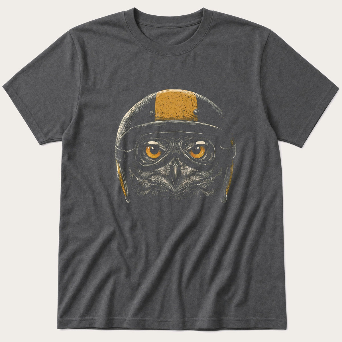 Biker Owl 6 — Charcoal T-Shirt