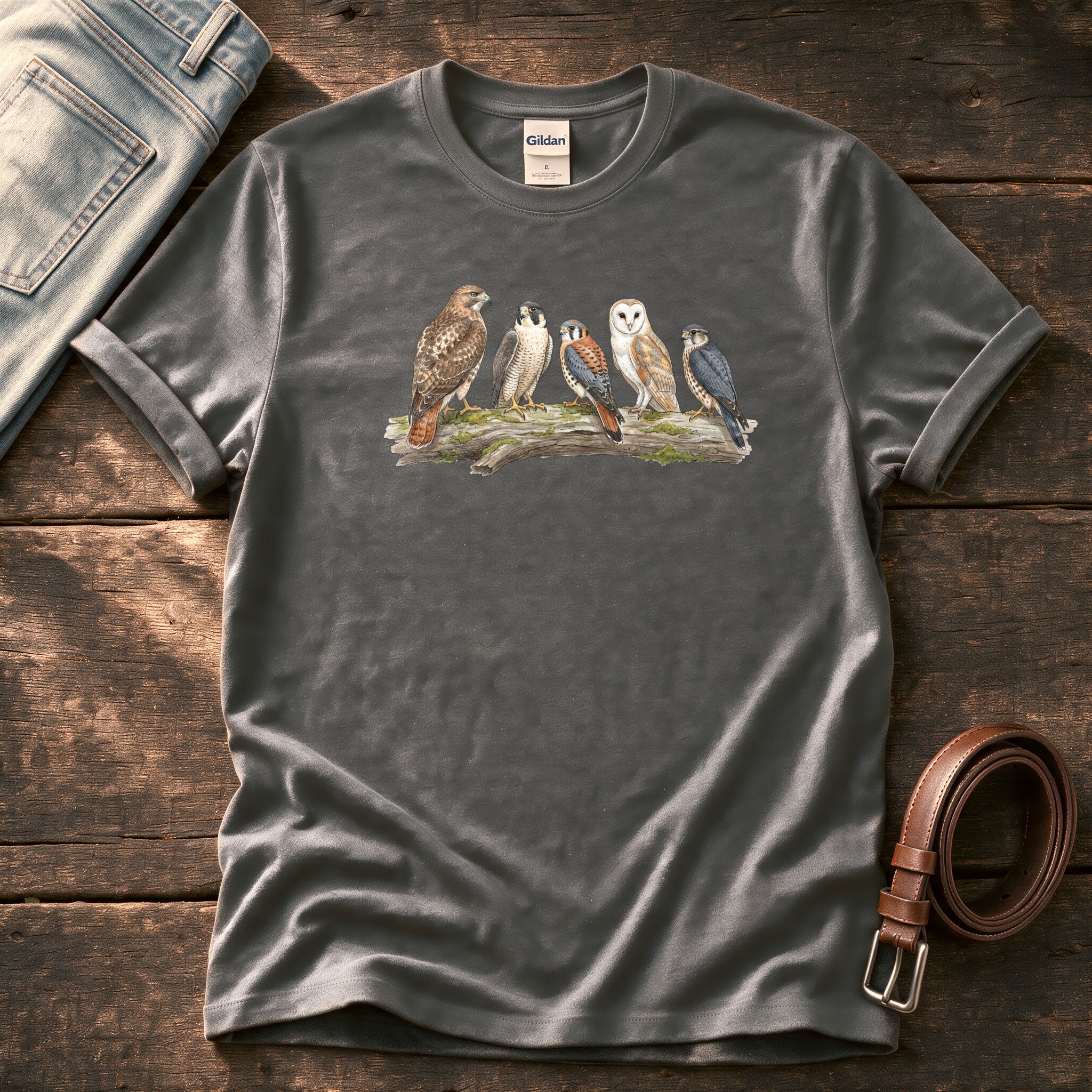 Birds Of Prey On Branch 1 — Charcoal Comfort Colors tee