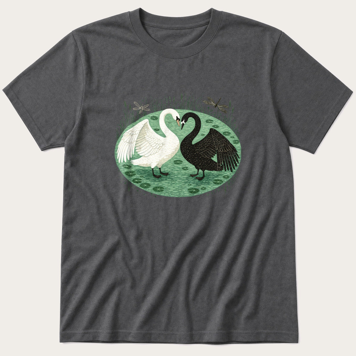 Black And White Swan 4 — Charcoal T-Shirt