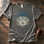 Blue Beanie Owl — Charcoal Comfort Colors tee