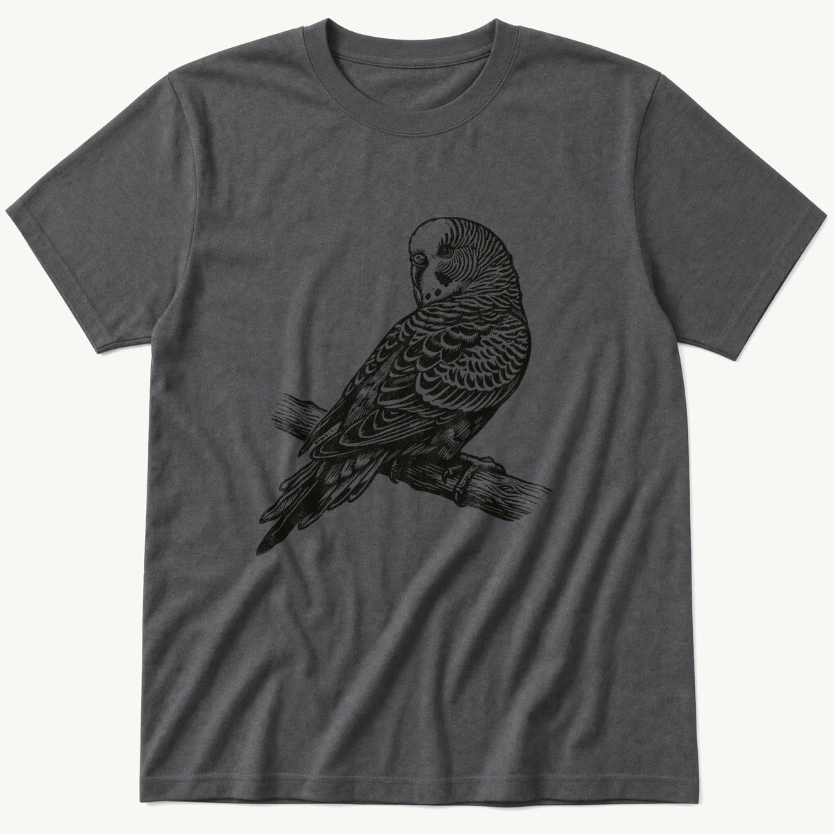 Budgie On Branch 43 — Charcoal T-Shirt