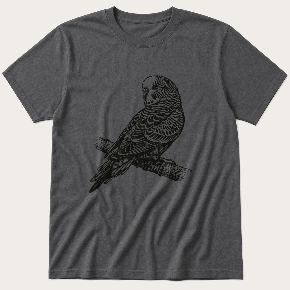 Budgie On Branch 43 — Charcoal T-Shirt