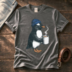 Coffee Penguin — Charcoal Comfort Colors tee
