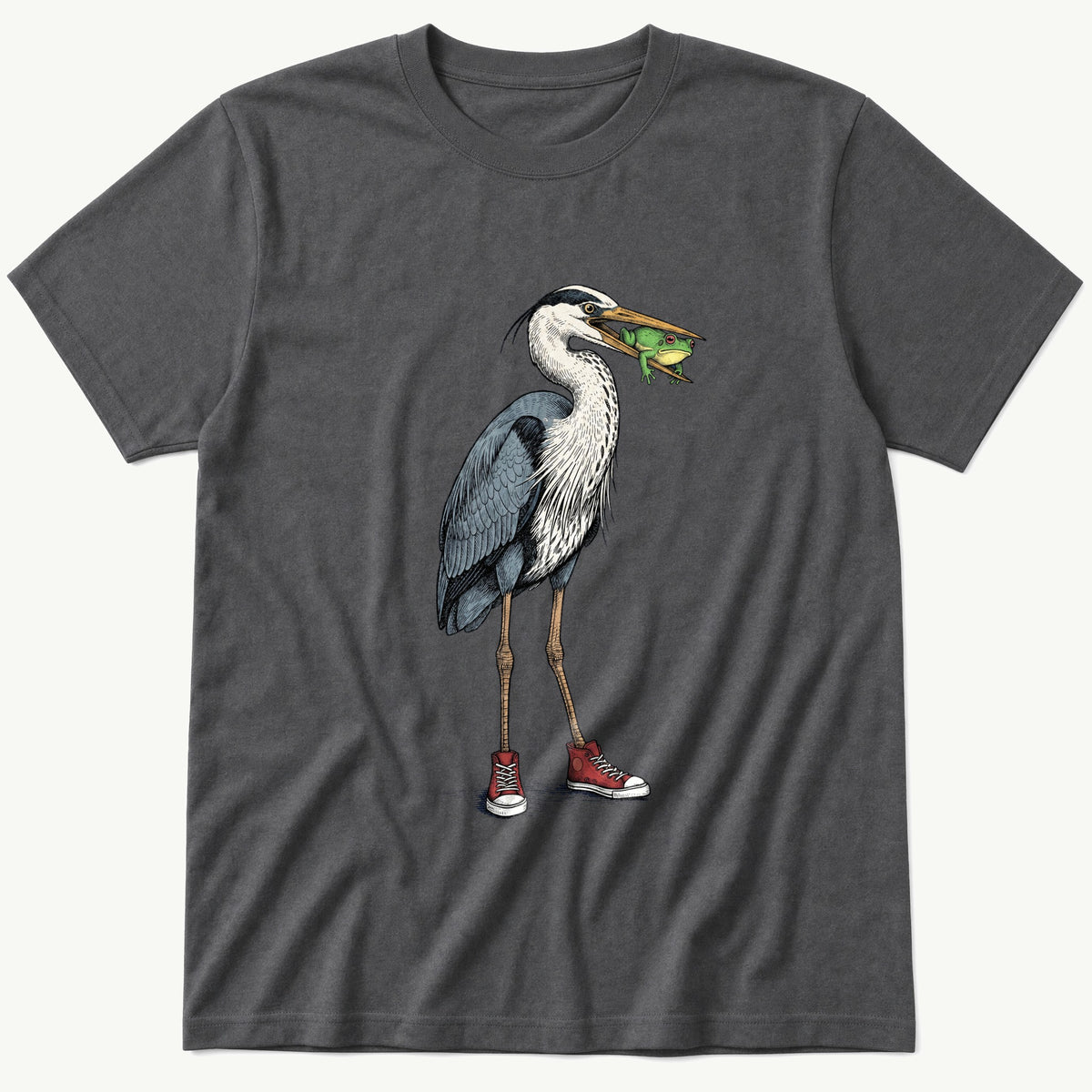 Crane With Frog 5 — Charcoal T-Shirt